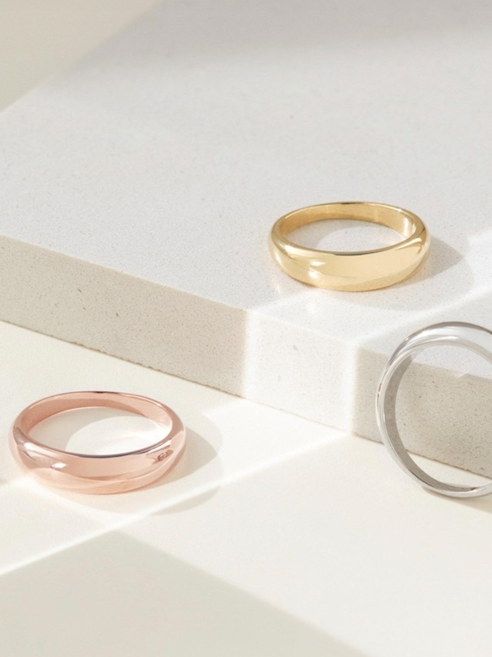 Rose Gold over Sterling Silver Stacking Ring Duo — Dome and Twisted Bands - Picture 13 of 14